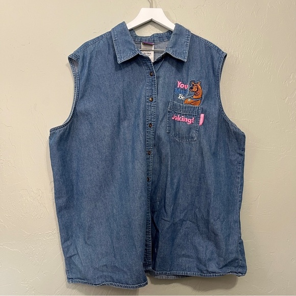 Cartoon Network Scooby-Doo Denim Vest Shirt Vintage 2000s Y2K Size 26/28W - Picture 9 of 9